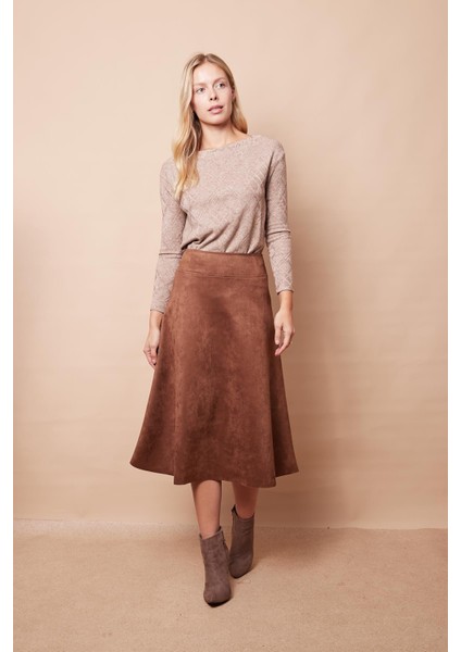 Hafif Likralı Süet Kumaş Yüksek Bel Kiloş Uzun Etek modelleri