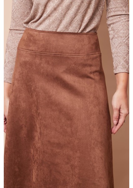 Hafif Likralı Süet Kumaş Yüksek Bel Kiloş Uzun Etek fırsatları