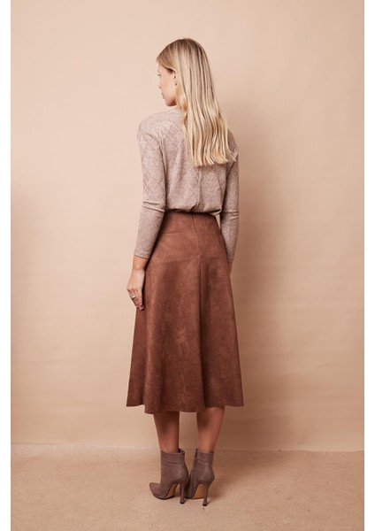 Hafif Likralı Süet Kumaş Yüksek Bel Kiloş Uzun Etek indirimleri