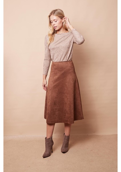 Hafif Likralı Süet Kumaş Yüksek Bel Kiloş Uzun Etek fiyatları