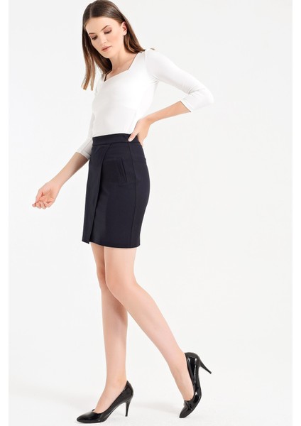 Yüksek Bel Anvelop Kruvaze Pamuklu Likralı Kumaş Kalem Ofis Etek- fiyatları