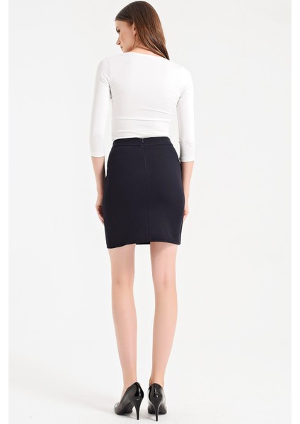 Yüksek Bel Anvelop Kruvaze Pamuklu Likralı Kumaş Kalem Ofis Etek- fırsatları