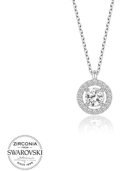 Swarovski Taşlı Gümüş Tektaş Bayan Kolye
