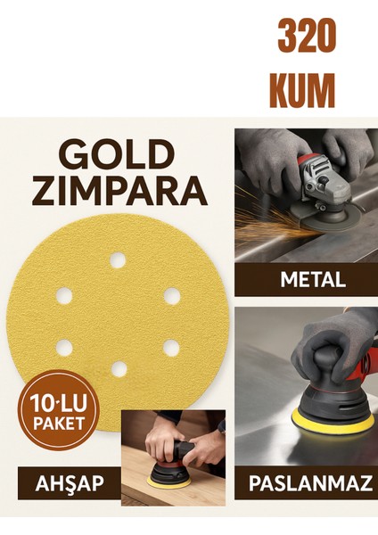 10'lu Paket 150 mm P150 Gold Zımpara Diski – Cırtlı, 6 Delikli, Metal & Ahşap Uyumlu fiyatları