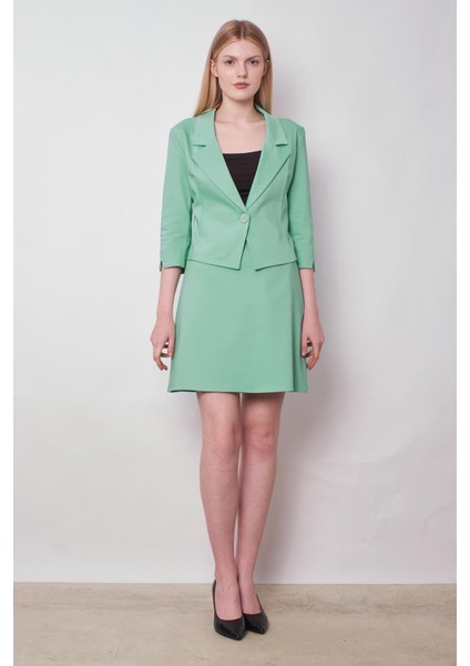 Kadın Yüksek Bel Beli Apoletli Hafif Likralı Kumaş Astarlı Çan Etek(Ceketi Jument 30075)-MINT