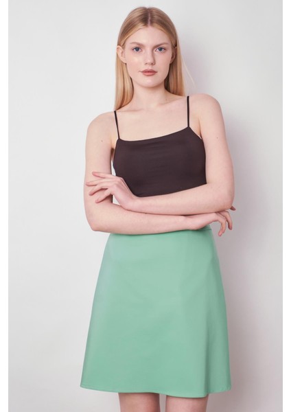 Kadın Yüksek Bel Beli Apoletli Hafif Likralı Kumaş Astarlı Çan Etek(Ceketi Jument 30075)-MINT fiyatları