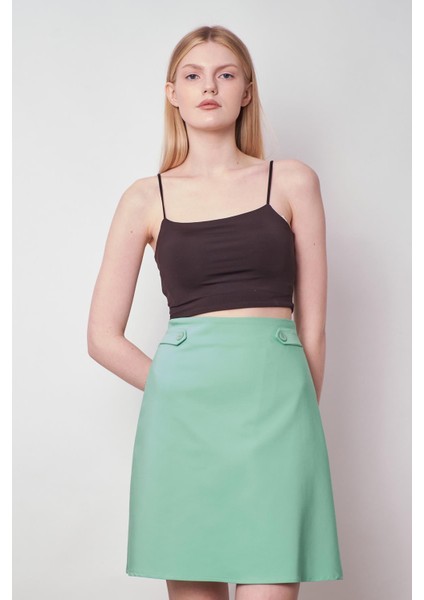 Kadın Yüksek Bel Beli Apoletli Hafif Likralı Kumaş Astarlı Çan Etek(Ceketi Jument 30075)-MINT modelleri