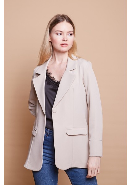 Yakalı Kolu Katlamalı Cep Kapaklı Salaş Boyfriend Oversize Hafif Likralı Kumaş Blazer Ceket-Taş modelleri