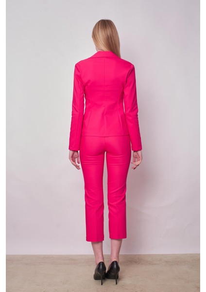 Kadın Yakalı Cep Kapaklı Uzun Kol Hafif Likralı Kumaş Blazer Ceket(Pantolon Jument 40076)-FUJYA