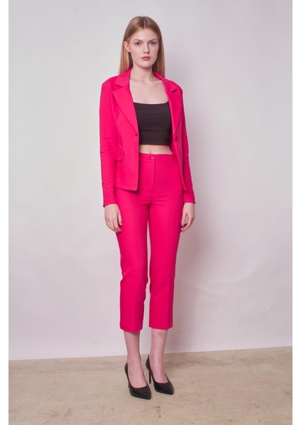 Kadın Yakalı Cep Kapaklı Uzun Kol Hafif Likralı Kumaş Blazer Ceket(Pantolon Jument 40076)-FUJYA