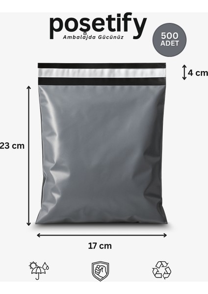 Gri Cepsiz Kargo Poşeti 17X23+4 cm 500 Adet E-Ticaret Poşeti | Yapışkan Bantlı Kargo Zarfı
