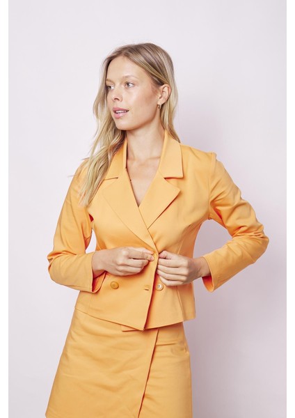 Kadın Yakalı Flato Cepli Uzun Kol Kruvaze Anvelop Hafif Likralı Kumaş Blazer Ceket-Mango modelleri