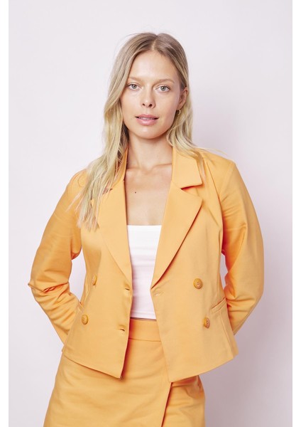 Kadın Yakalı Flato Cepli Uzun Kol Kruvaze Anvelop Hafif Likralı Kumaş Blazer Ceket-Mango fırsatları