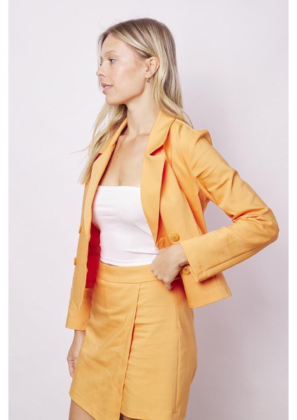 Kadın Yakalı Flato Cepli Uzun Kol Kruvaze Anvelop Hafif Likralı Kumaş Blazer Ceket-Mango indirimleri