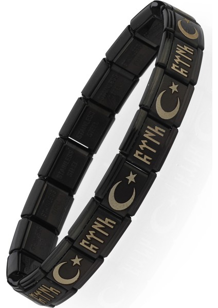 Ay Yıldızlı Göktürkçe Türk Italyan Charm Unisex Çelik Bileklik SCB60