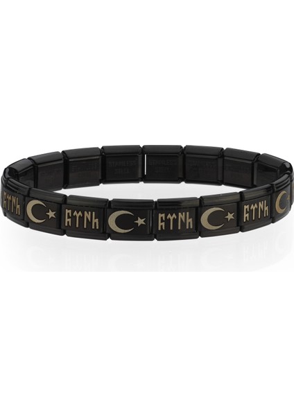 Ay Yıldızlı Göktürkçe Türk Italyan Charm Unisex Çelik Bileklik SCB60 fiyatları