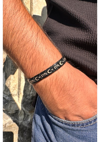 Ay Yıldızlı Göktürkçe Türk Italyan Charm Unisex Çelik Bileklik SCB60 modelleri