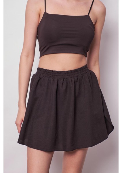 Kadın Bol Kesim Yüksek Bel Beli Lastikli Taytlı Spor Şort Etek-Siyah fiyatları