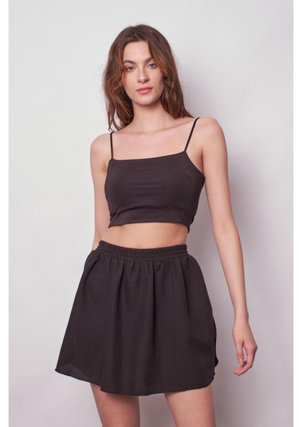 Kadın Bol Kesim Yüksek Bel Beli Lastikli Taytlı Spor Şort Etek-Siyah fırsatları