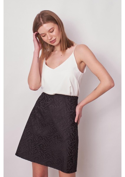 Kadın Dantel Detaylı Yüksek Bel Hafif Esnek Dokuma Kumaş Çan ETEK(BOY:49CM +-2cm)-Siyah indirimleri