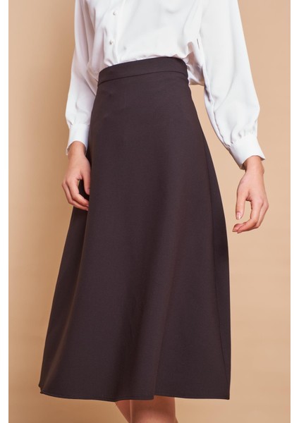 Kadın Yüksek Bel Diz Altı Hafif Likralı Kumaş Çan Etek-Siyah fırsatları