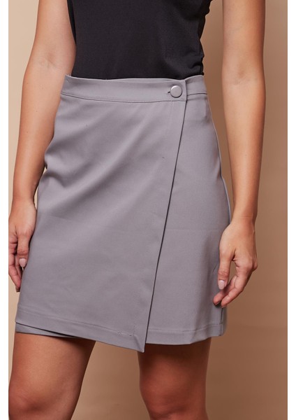 Kadın Yüksek Bel Kruvaze Model Hafif Likralı Şık Kumaş Ofis Kalem Etek-Gri