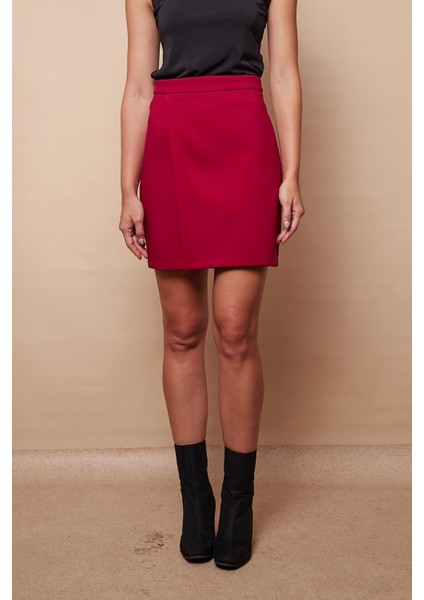 Kadın Hafif Likralı Kumaş Yüksek Bel Anvelop Kruvaze Hafif Mini Kalem Etek-Bordo modelleri