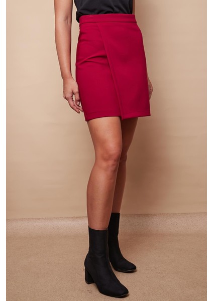 Kadın Hafif Likralı Kumaş Yüksek Bel Anvelop Kruvaze Hafif Mini Kalem Etek-Bordo fırsatları