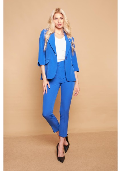 Kalın Kemerli Süs Cepli Bilek Boy Likralı Kumaş Pantolon-Sax fiyatları