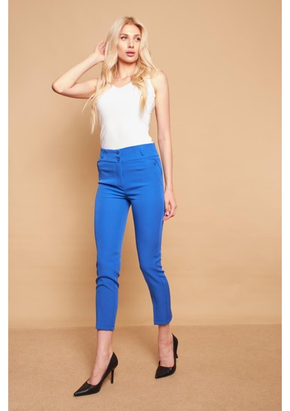 Kalın Kemerli Süs Cepli Bilek Boy Likralı Kumaş Pantolon-Sax modelleri