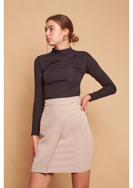 Yüksek Bel Anvelop Kruvaze Pamuklu Likralı Kumaş Kalem Ofis Etek -Taş fiyatları