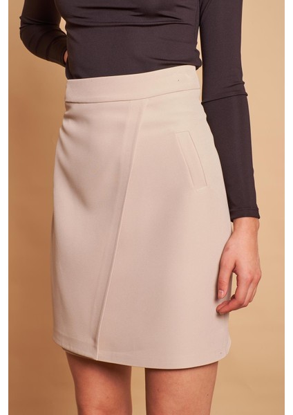 Yüksek Bel Anvelop Kruvaze Pamuklu Likralı Kumaş Kalem Ofis Etek -Taş indirimleri