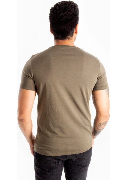 Haki Erkek/Unisex Slim Fit Dar Kesim Bisiklet Yaka Pamuklu Likralı Basic Tişört 1801131 fırsatları