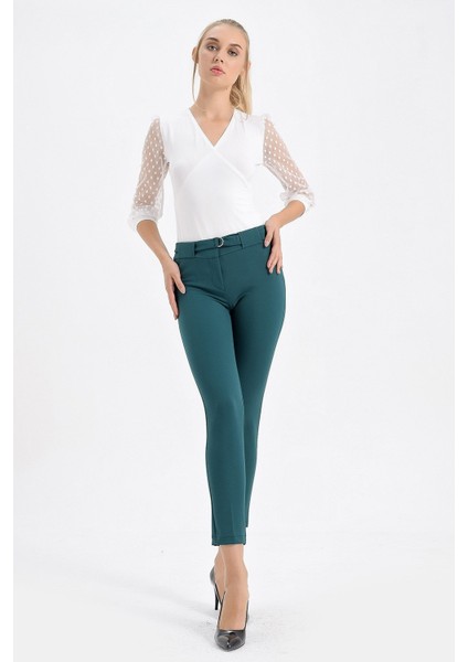 Kalın Kemerli D Tokalı Likralı Bilek Boy Kumaş Pantolon fiyatları