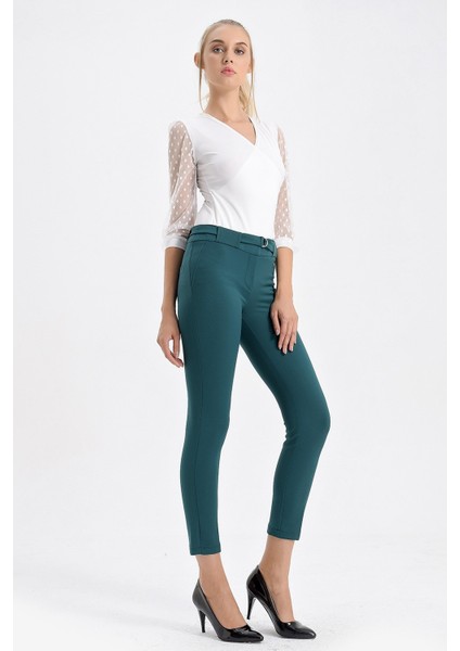 Kalın Kemerli D Tokalı Likralı Bilek Boy Kumaş Pantolon modelleri