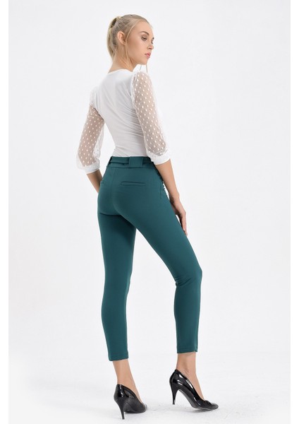 Kalın Kemerli D Tokalı Likralı Bilek Boy Kumaş Pantolon fırsatları