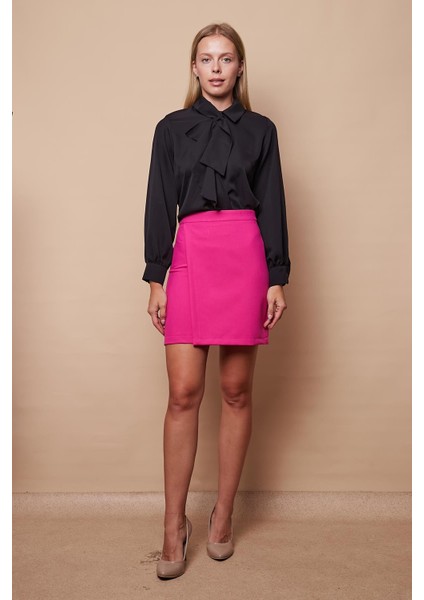 Kadın Hafif Likralı Kumaş Yüksek Bel Anvelop Kruvaze Hafif Mini Kalem Etek-Fujya modelleri