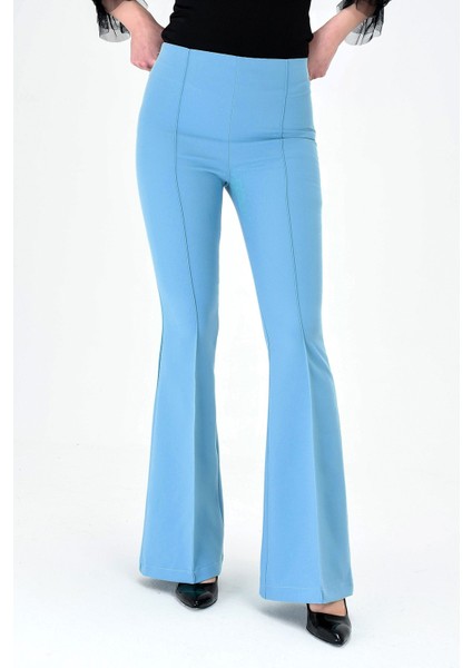 Yüksek Bel Ön Arka Dikişli İspanyol Paça Tayt Likralı Kumaş Pantolon-Mint fiyatları