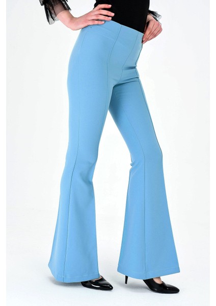 Yüksek Bel Ön Arka Dikişli İspanyol Paça Tayt Likralı Kumaş Pantolon-Mint fırsatları