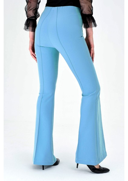 Yüksek Bel Ön Arka Dikişli İspanyol Paça Tayt Likralı Kumaş Pantolon-Mint indirimleri