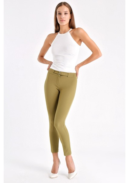 Yüksek Bel Kemerli D Tokalı Ofis Pantalon
