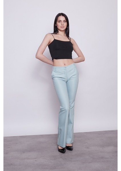 Kalın Kemerli Cepli İspanyol Bol Paça Likralı Kumaş Pantolon - Mint fiyatları