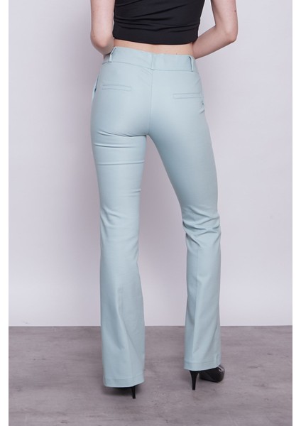 Kalın Kemerli Cepli İspanyol Bol Paça Likralı Kumaş Pantolon - Mint modelleri
