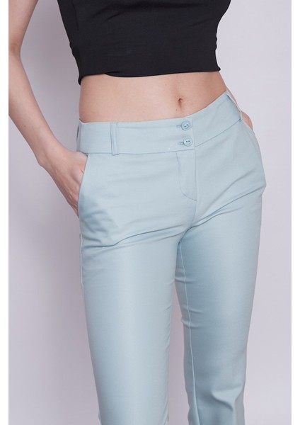 Kalın Kemerli Cepli İspanyol Bol Paça Likralı Kumaş Pantolon - Mint indirimleri
