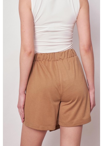 Kadın Esnek Modal Karışımlı Beli Lastikli Şort Etek (BOY:40CM +-2cm)-Camel indirimleri