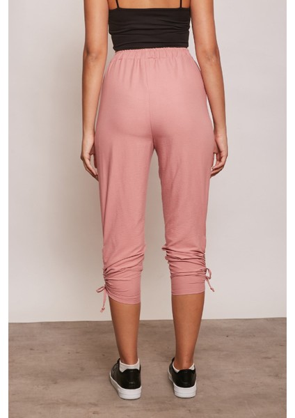 Iç Göstermez Viskon Poplin Beli Lastikli Cepli Paçası Büzgülü Rahat Pantolon-Soft Rose fırsatları