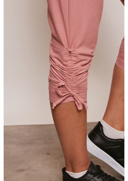Iç Göstermez Viskon Poplin Beli Lastikli Cepli Paçası Büzgülü Rahat Pantolon-Soft Rose indirimleri