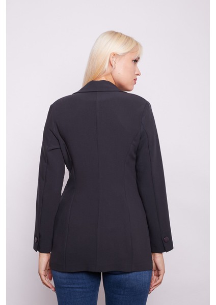 Yakalı Cep Kapaklı Kolları Düğmeli Uzun Kol Blazer Uzun Düğmeli Kumaş Ceket-Antrasit indirimleri