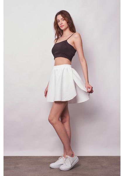 Kadın Bol Kesim Yüksek Bel Beli Lastikli Taytlı Spor Şort Etek-Beyaz fiyatları