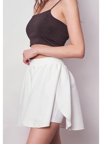 Kadın Bol Kesim Yüksek Bel Beli Lastikli Taytlı Spor Şort Etek-Beyaz modelleri